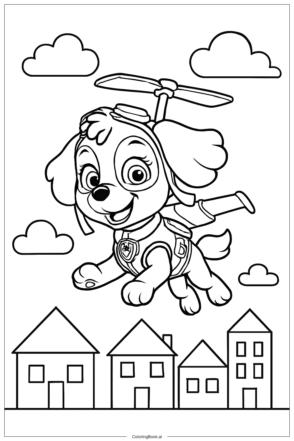  Trang tô màu Skye Paw Patrol bay trên thị trấn 