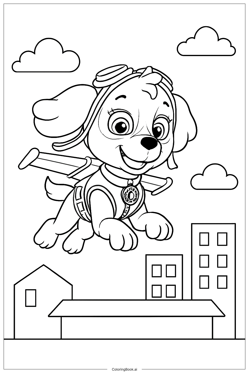  スカイ パウ・パトロール 屋根の上に着地の塗り絵ページ 