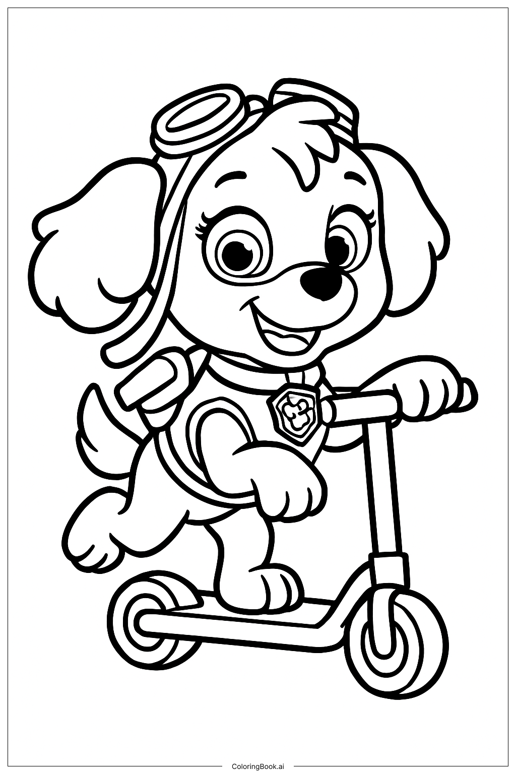  Trang tô màu Skye Paw Patrol Đi Xe Scooter 