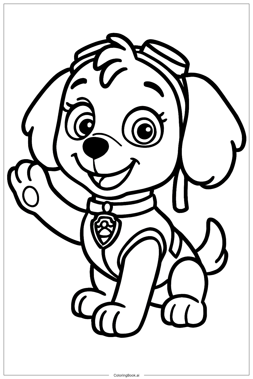  Trang tô màu Skye Paw Patrol Vẫy Tay 