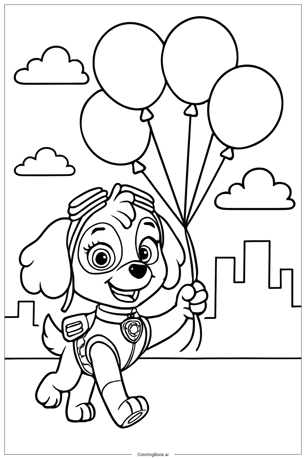  スカイ パウパトロール 風船付きの塗り絵ページ 