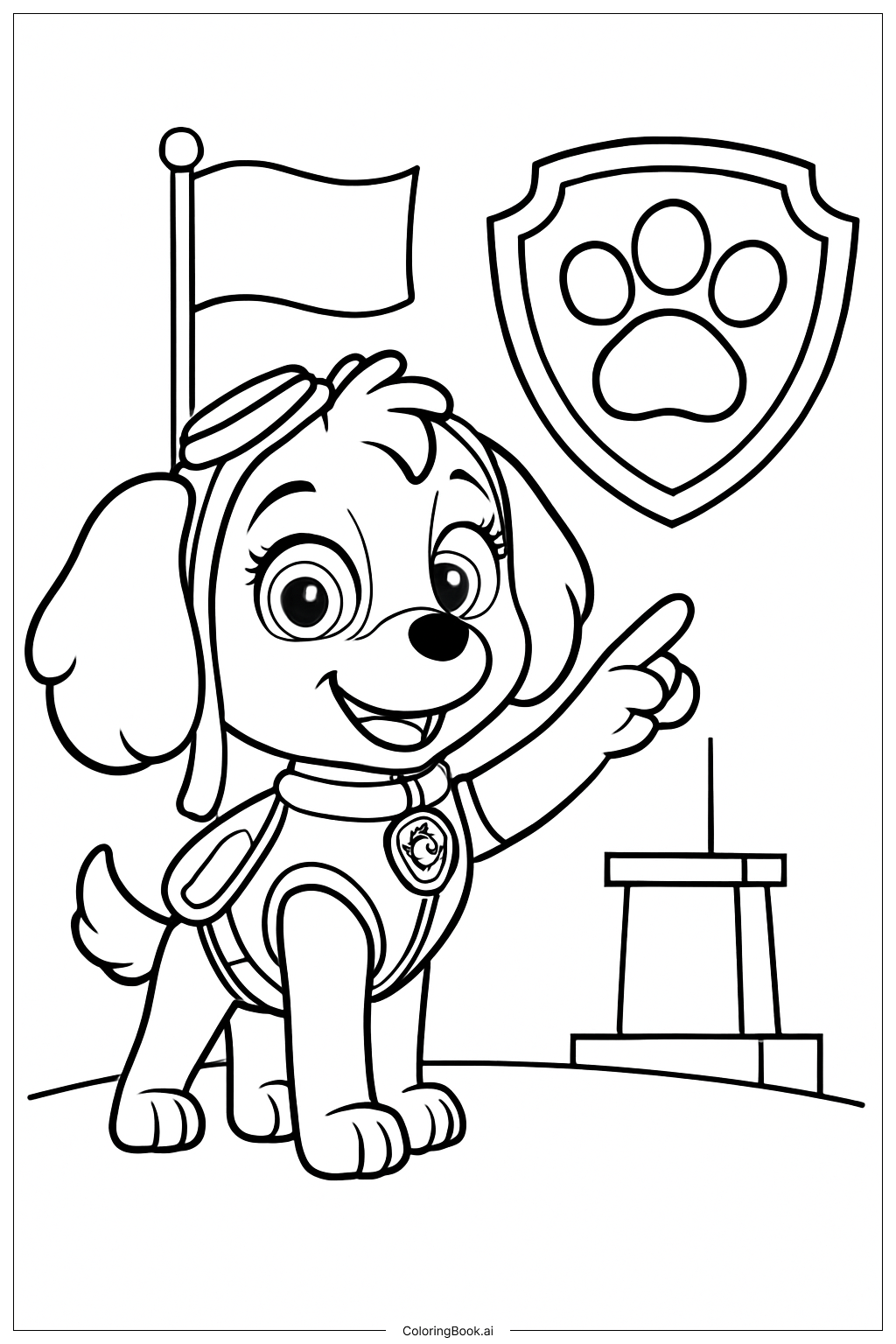 Trang tô màu Skye Paw Patrol Với Huy Hiệu Bàn Chân 