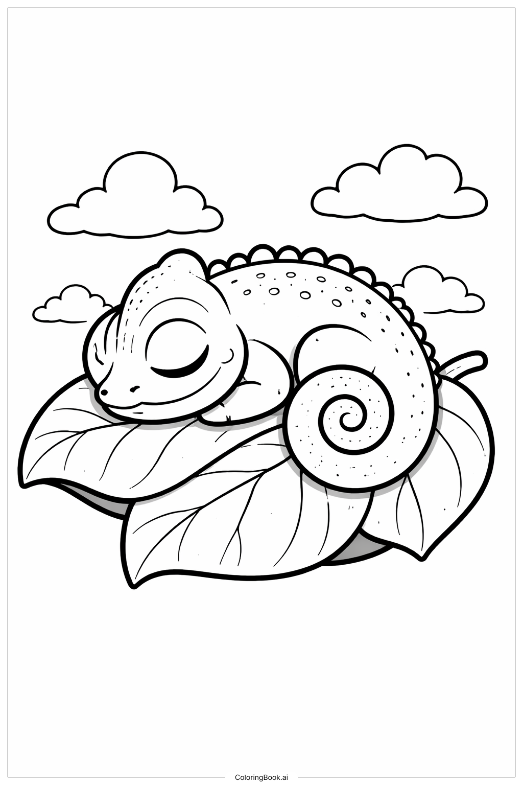 Page de coloriage Caméléon Endormi Sur Une Feuille