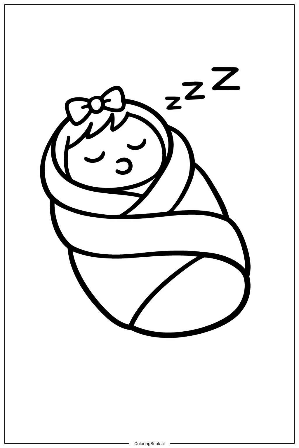 睡觉娃娃和毛毯填色页