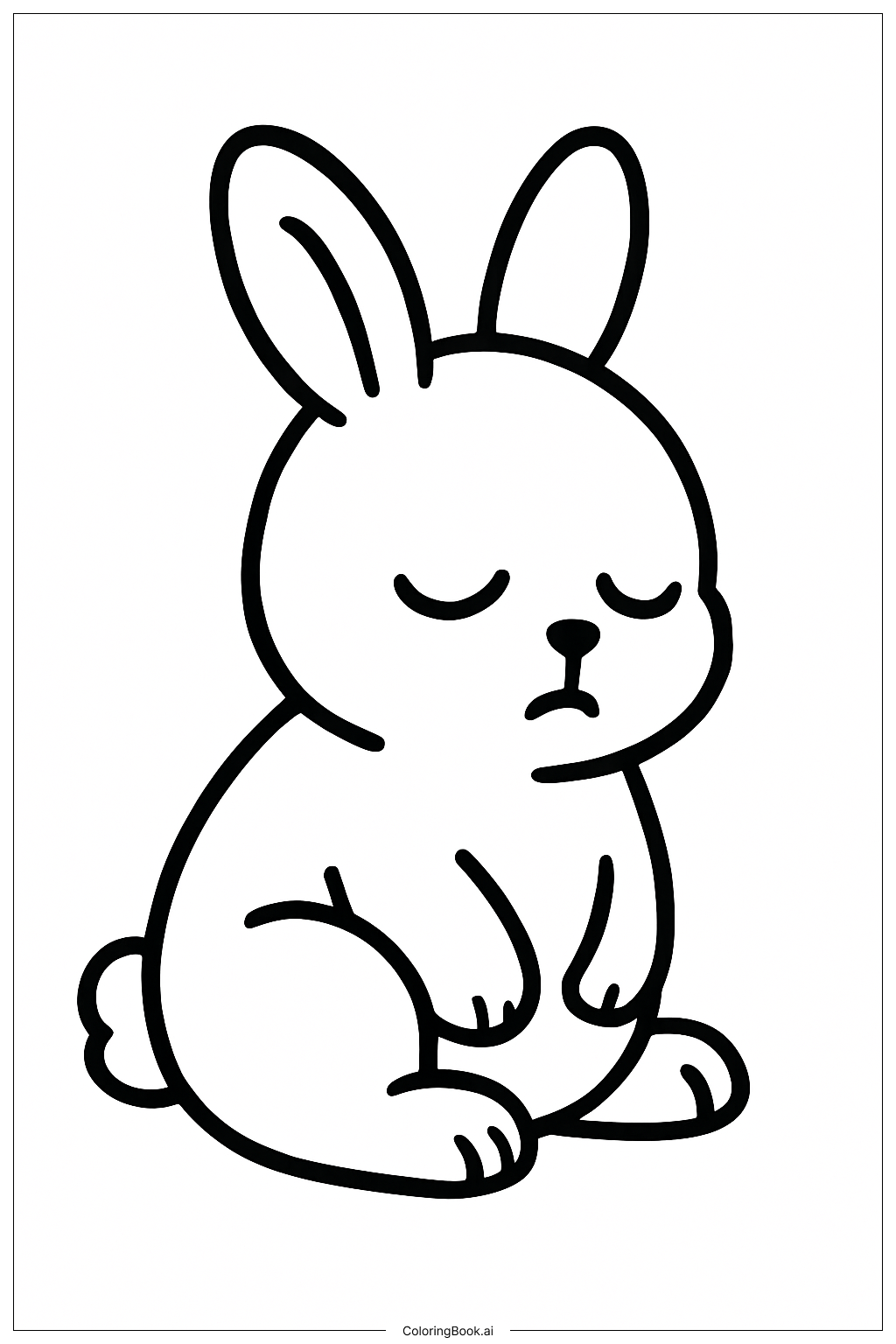 眠そうなうさぎの赤ちゃんの塗り絵ページ