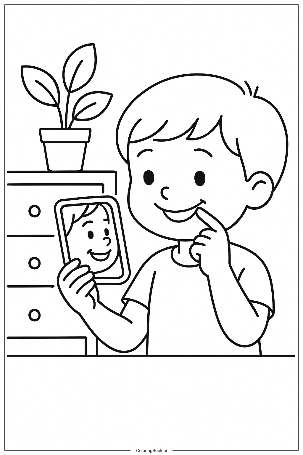  微笑镜子心理健康填色页 