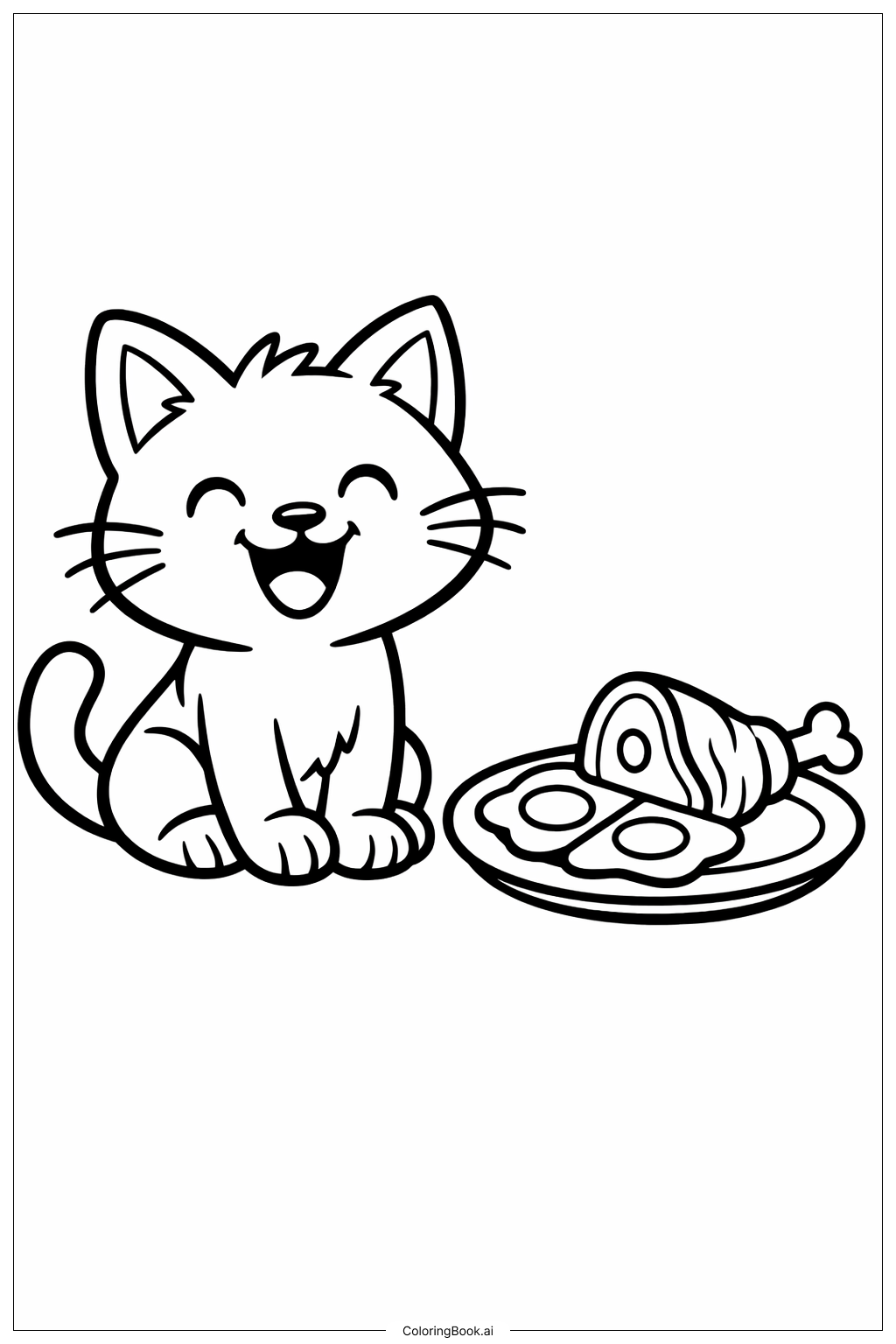 녹색 계란과 햄을 먹고 웃는 고양이 색칠공부 페이지