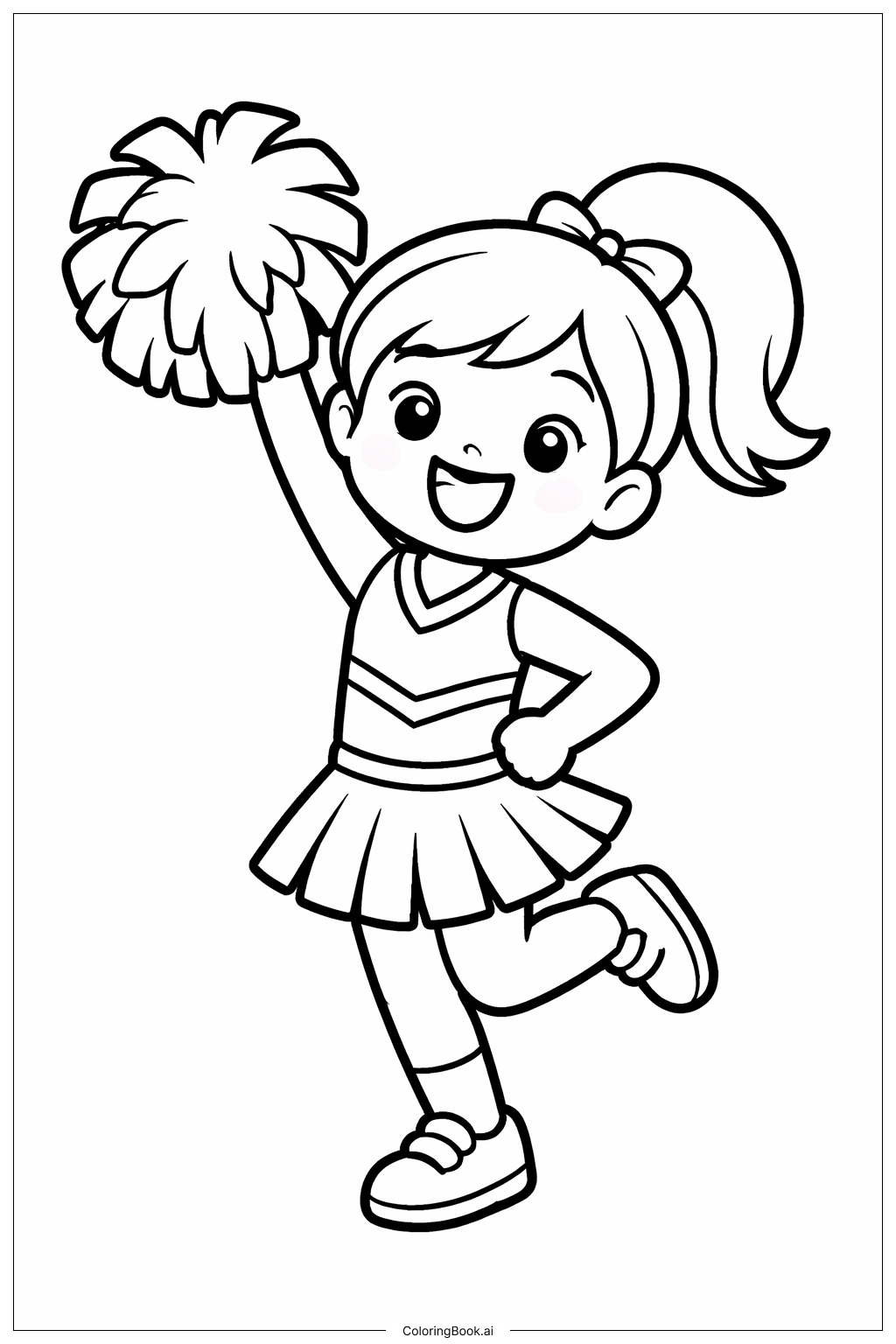 微笑的啦啦队员挥舞彩球填色页