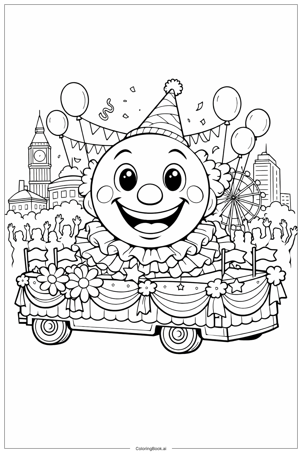 Trang tô màu Xe hoa gương mặt cười