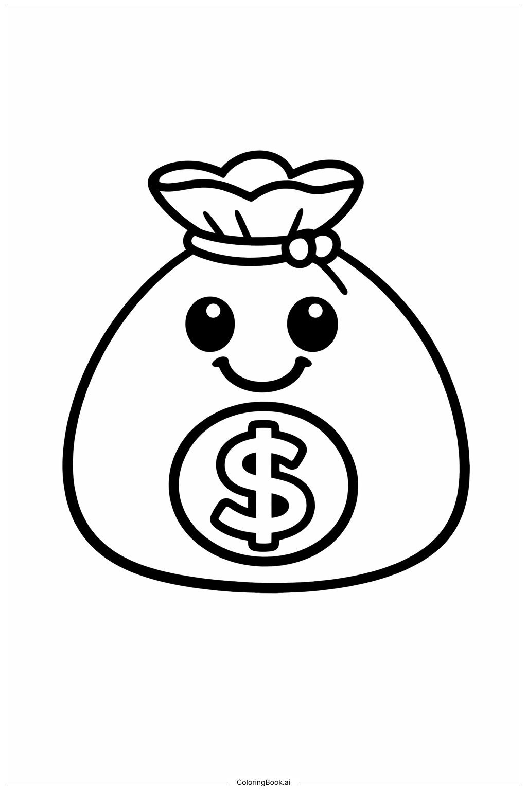  微笑的钱袋填色页 