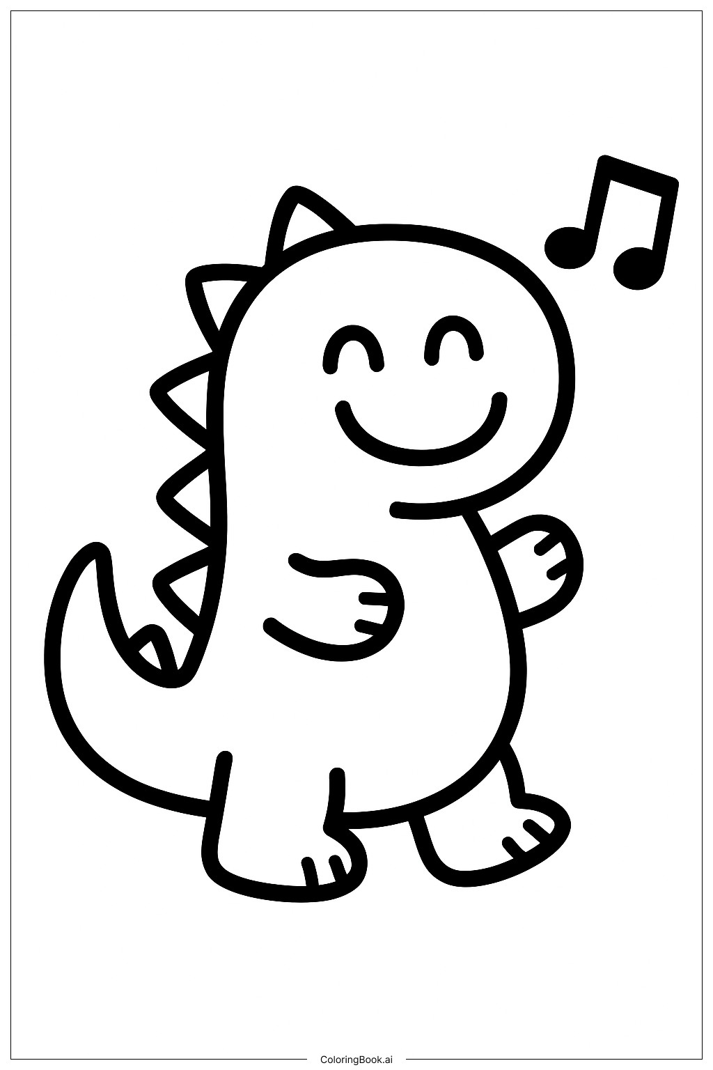 Página para colorear de Dinosaurio Musical Sonriente 