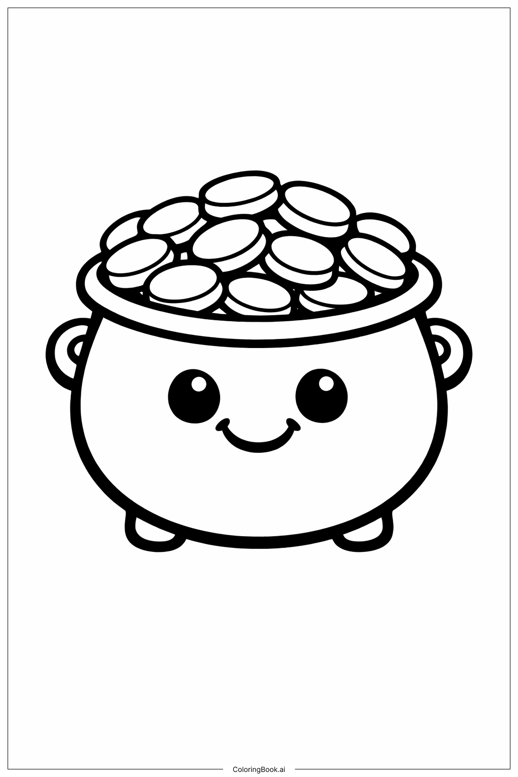  Page de coloriage Pot d'or souriant 
