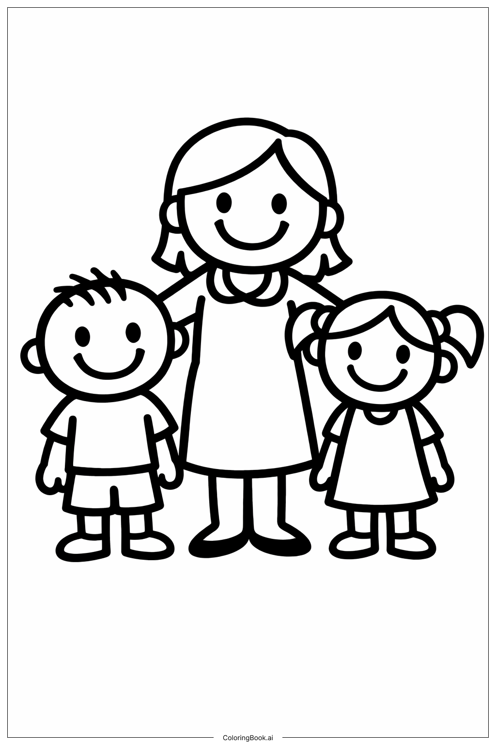  Page de coloriage Enseignant souriant avec des élèves Mois de l'histoire des Noirs 