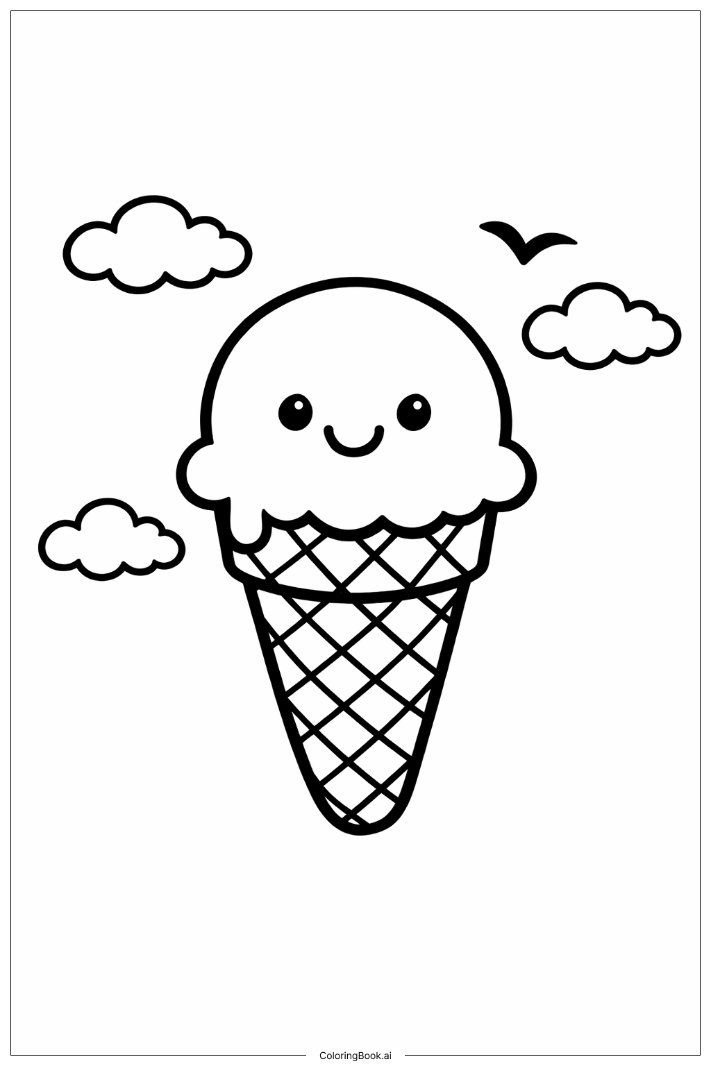  Lächender Waffel-Eisbecher Ausmalseite 