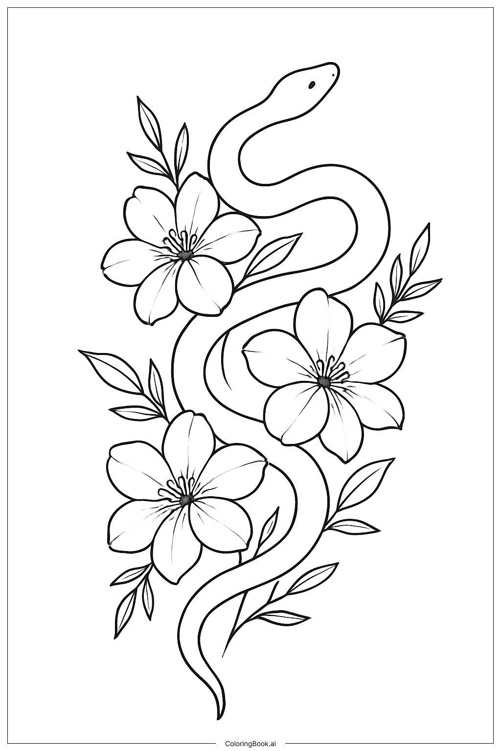  ヘビと花のタトゥーの塗り絵ページ 