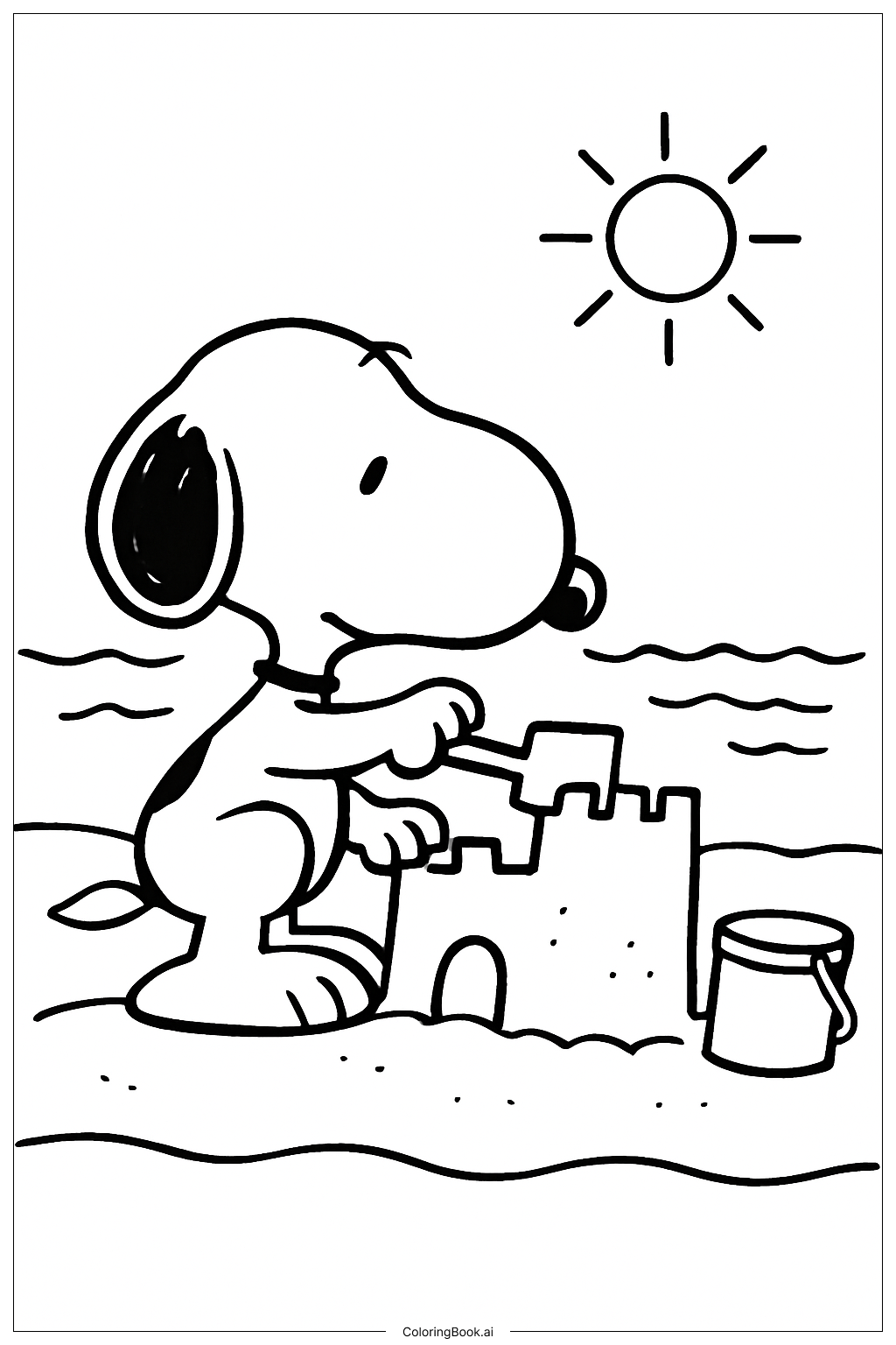  史努比在海滩填色页 