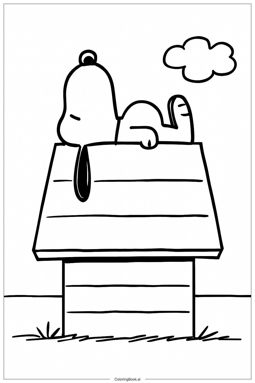  史努比在狗屋屋顶上填色页 