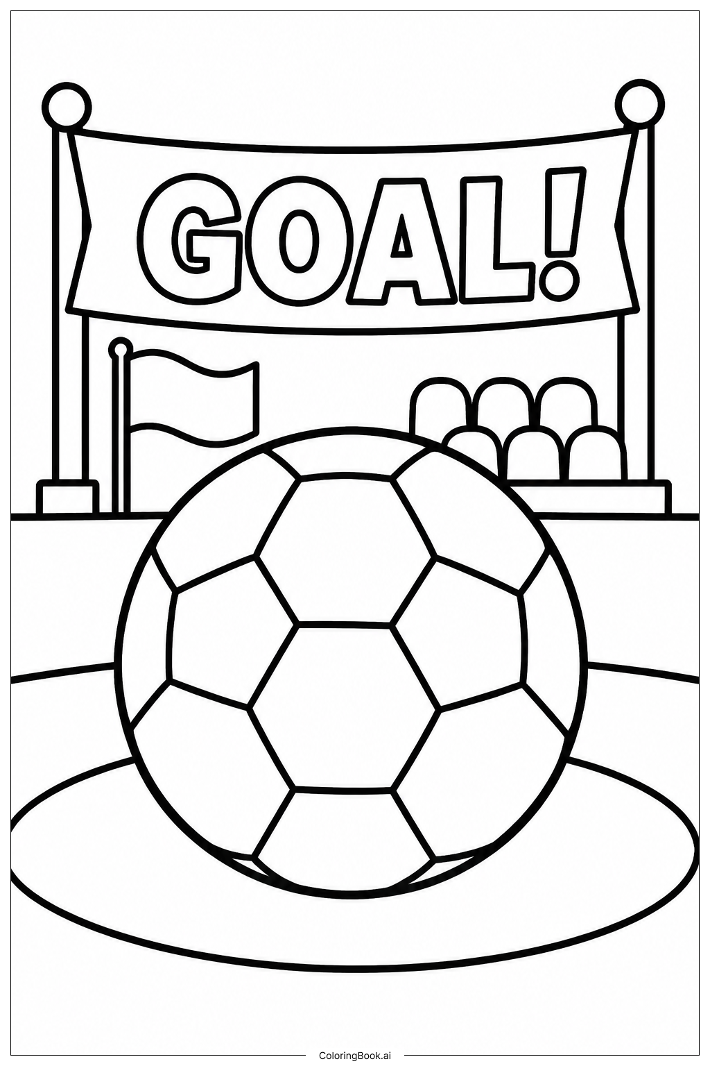  サッカーボールとファンバナーの塗り絵ページ 