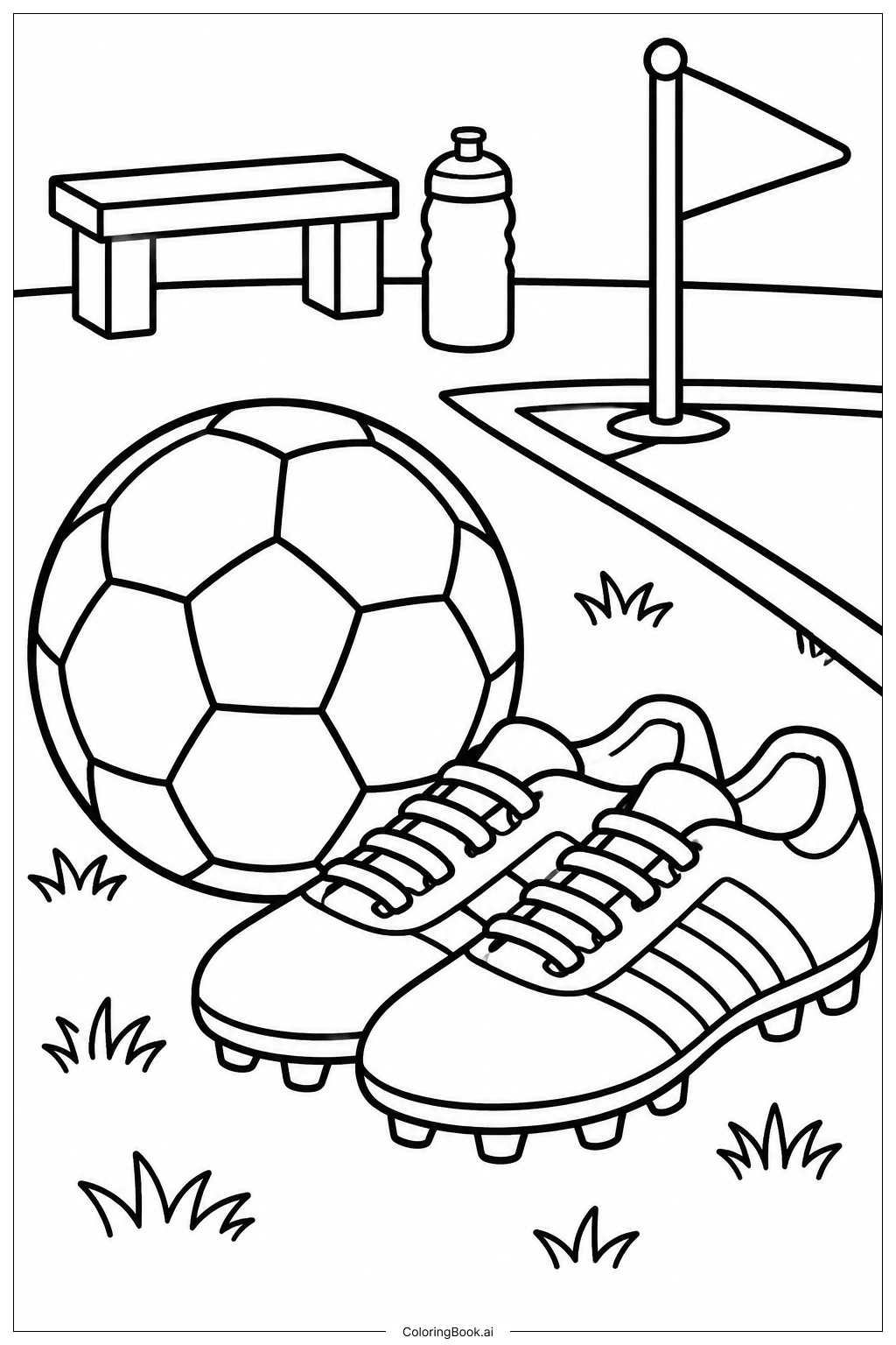 Fußball und Fußballschuhe Ausmalseite