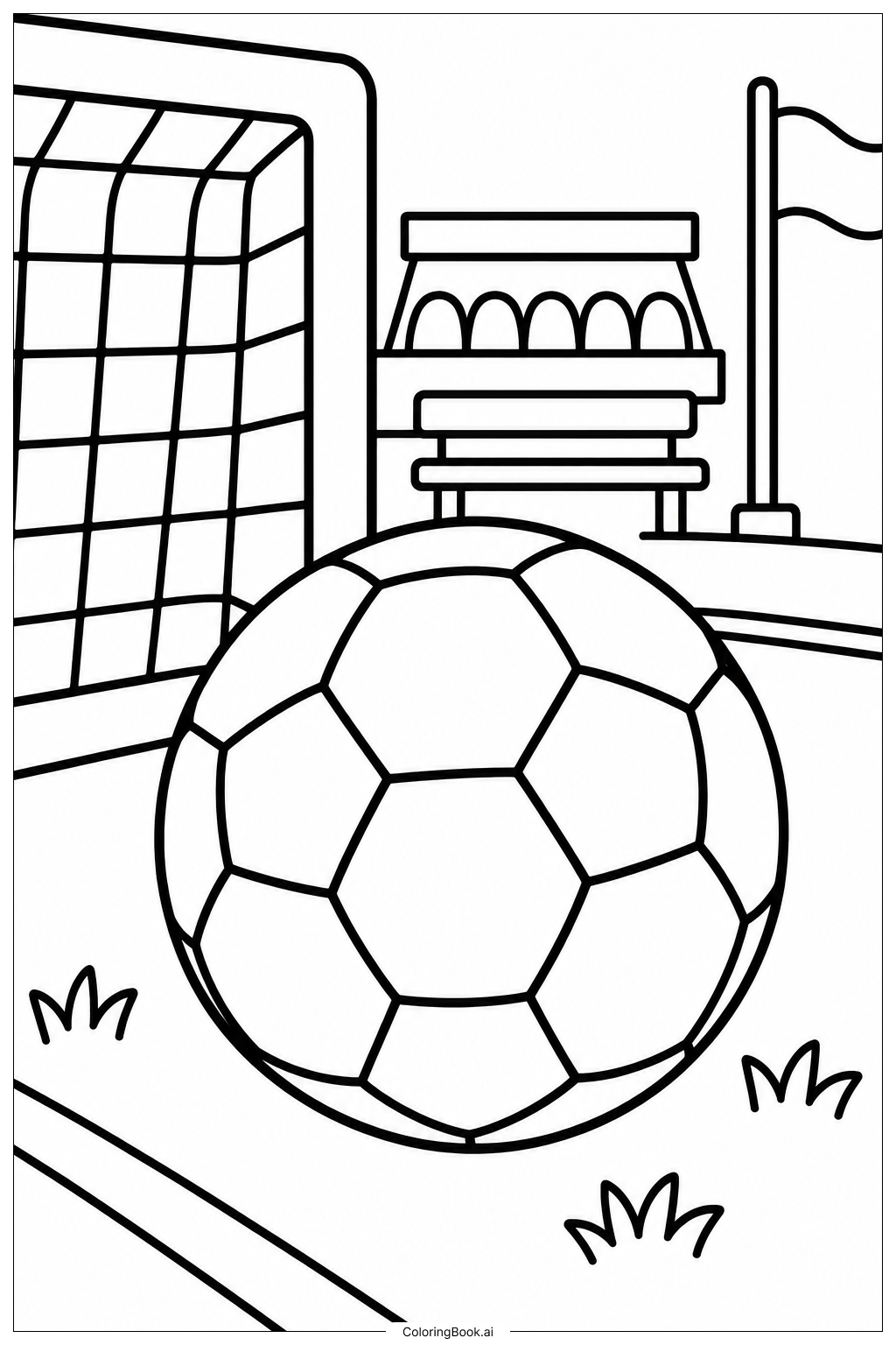 Soccer Ball At Goal Post Coloring Page