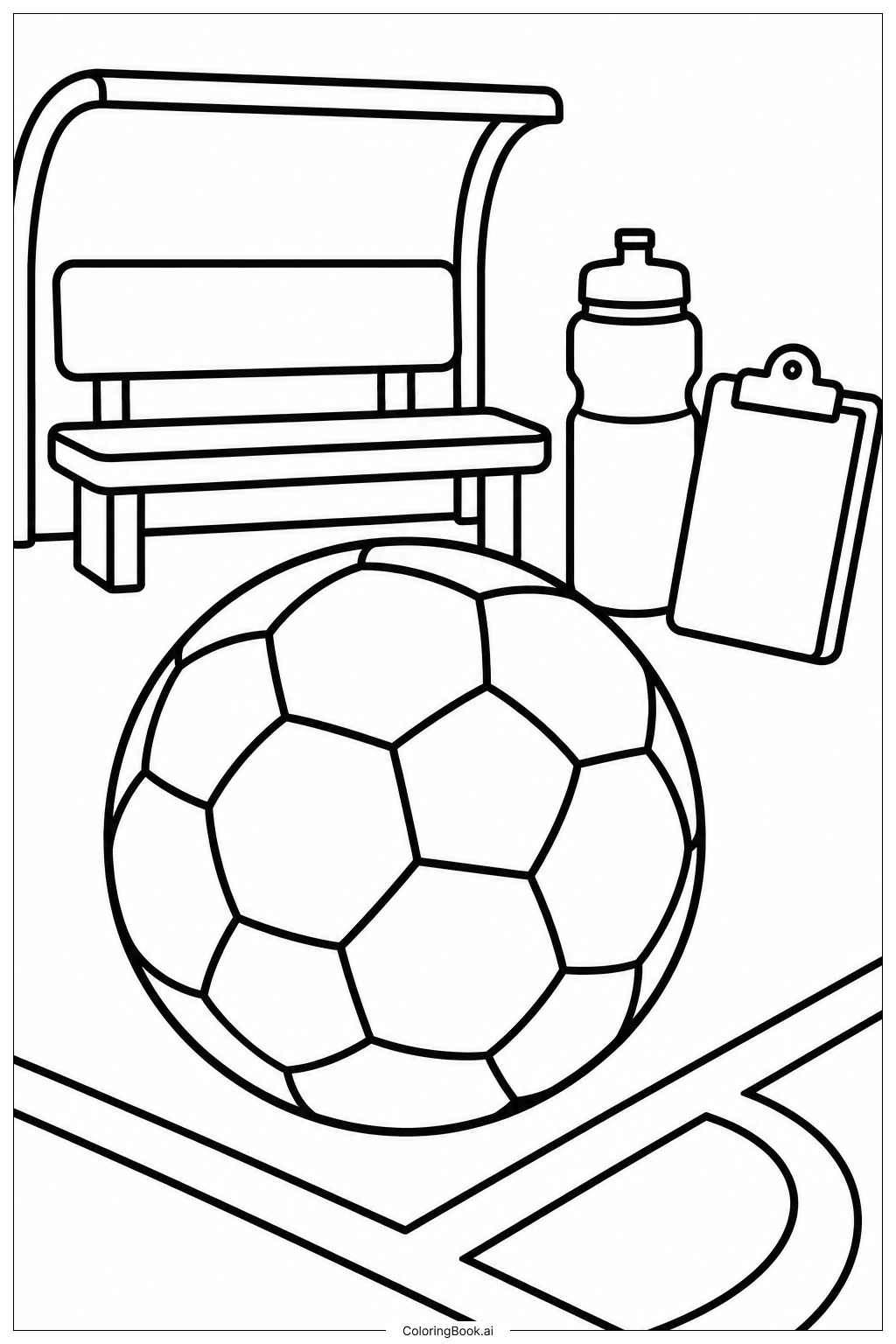 Soccer Ball By Team Bench Coloring Page