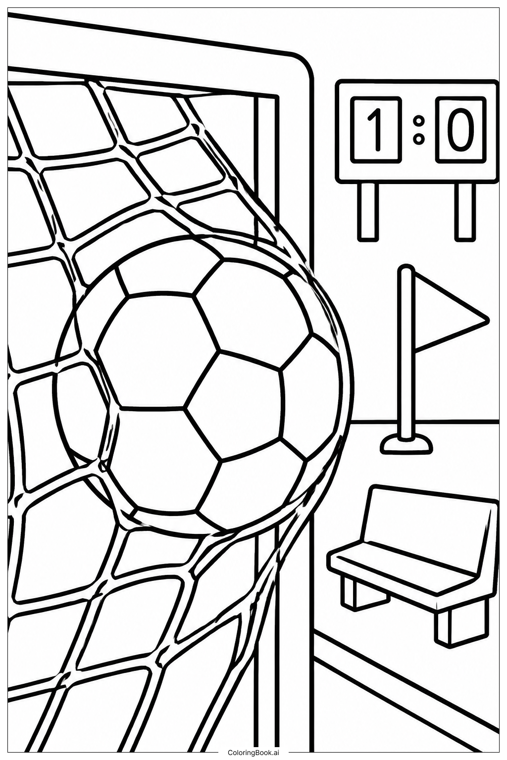 Soccer Ball In Goal Net Coloring Page