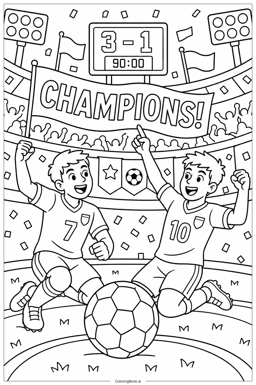  Fußball-Spiel-Feierszene Ausmalseite 