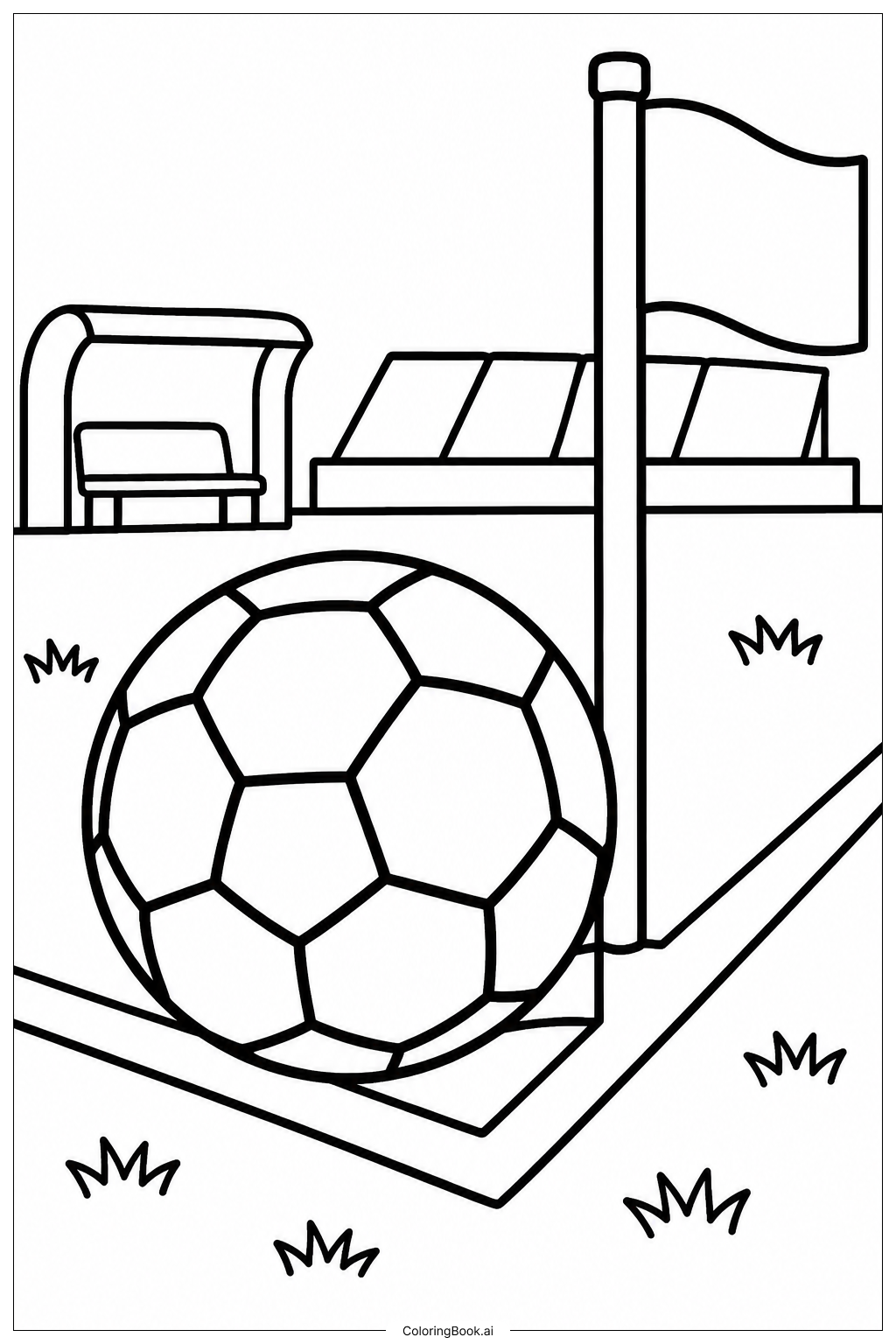 Soccer Ball Near Corner Flag Coloring Page
