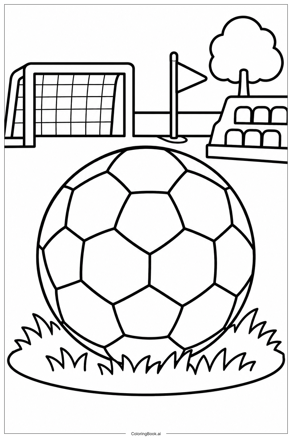 Página para colorir de Bola de Futebol no Campo de Grama 