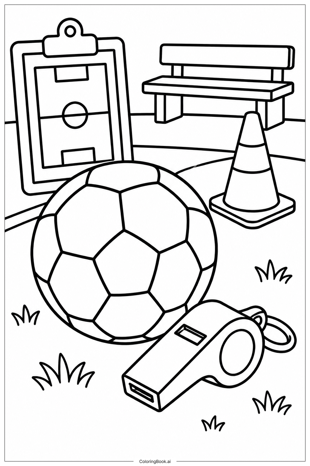Soccer Ball With Coach Whistle Coloring Page