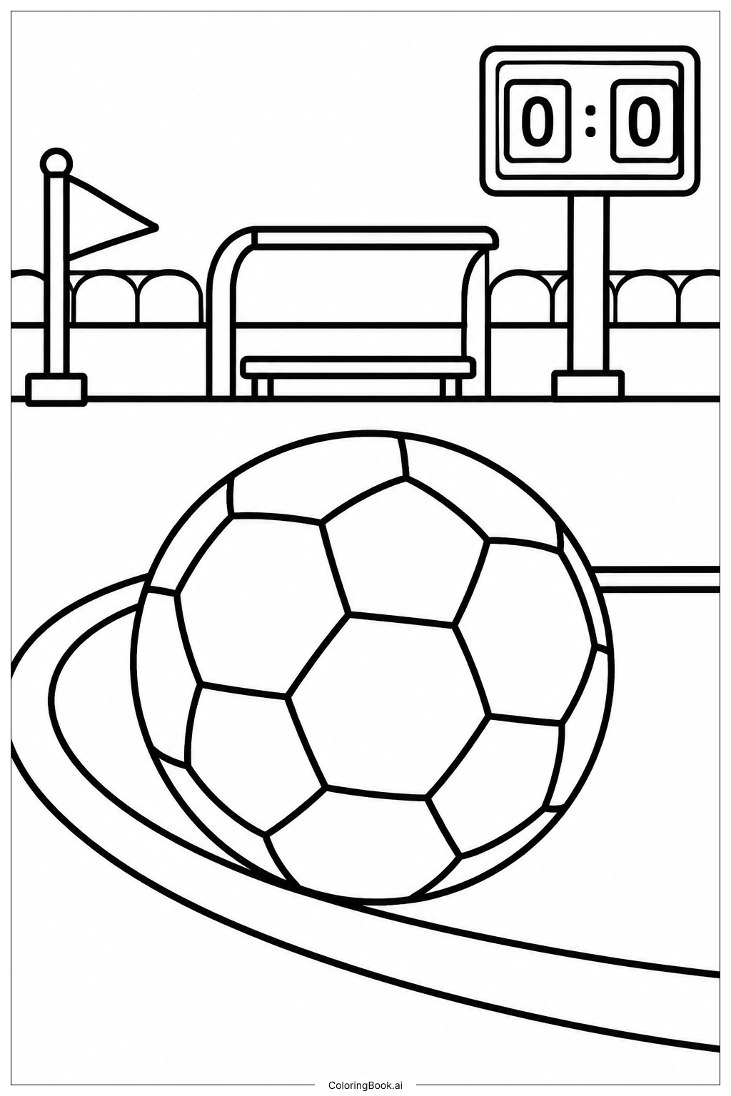  Página para colorear de Balón de Fútbol con Marcas de Campo 