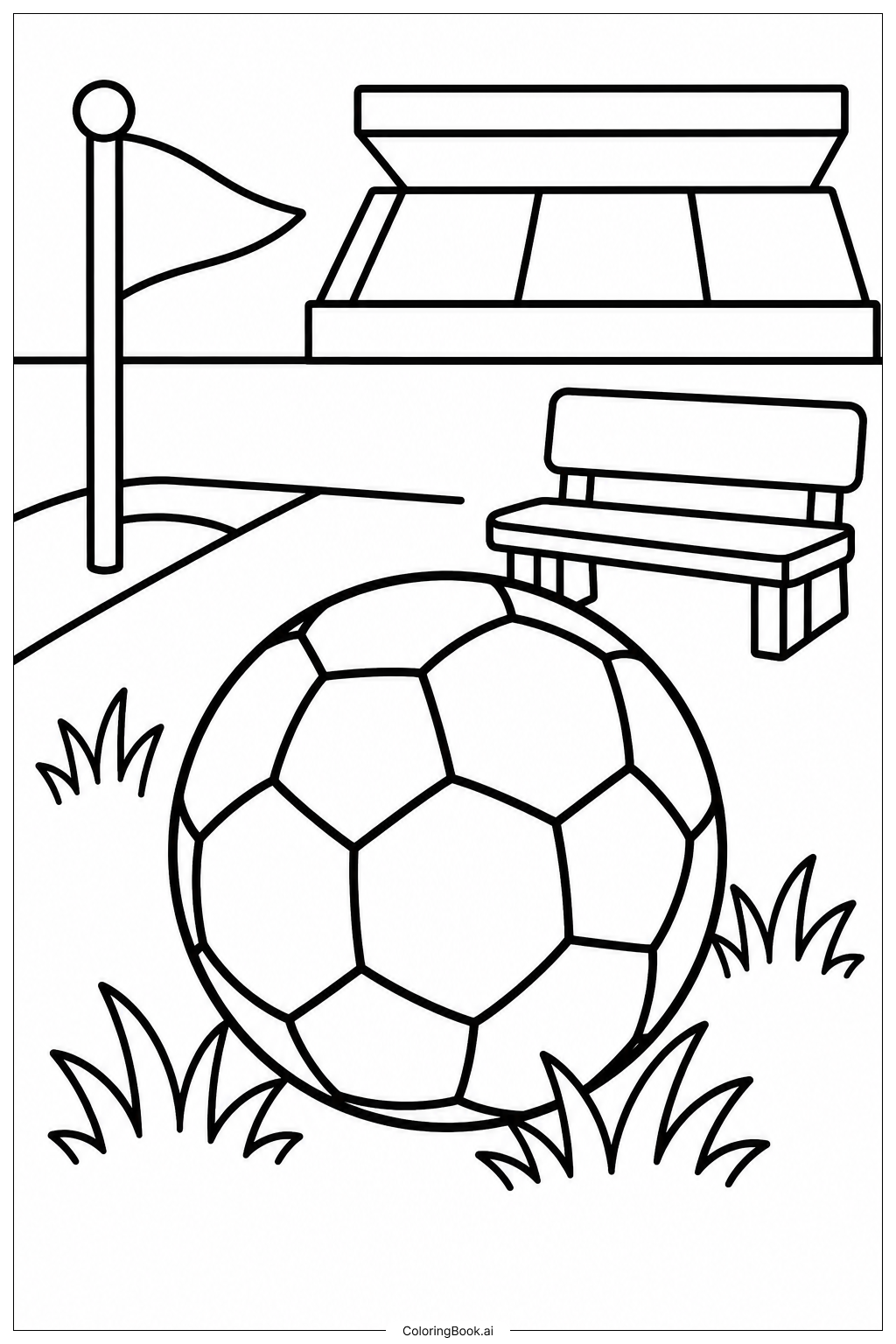  Página para colorear de Balón de Fútbol con Mechones de Hierba 