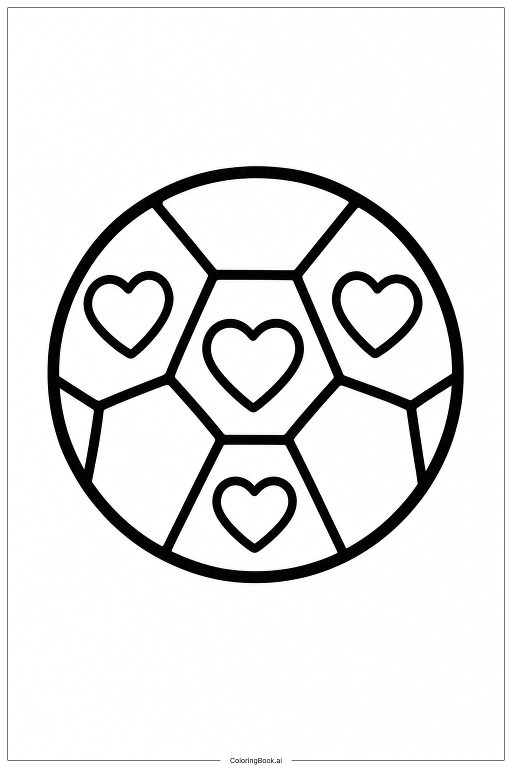 Soccer Ball With Heart Pattern Coloring Page