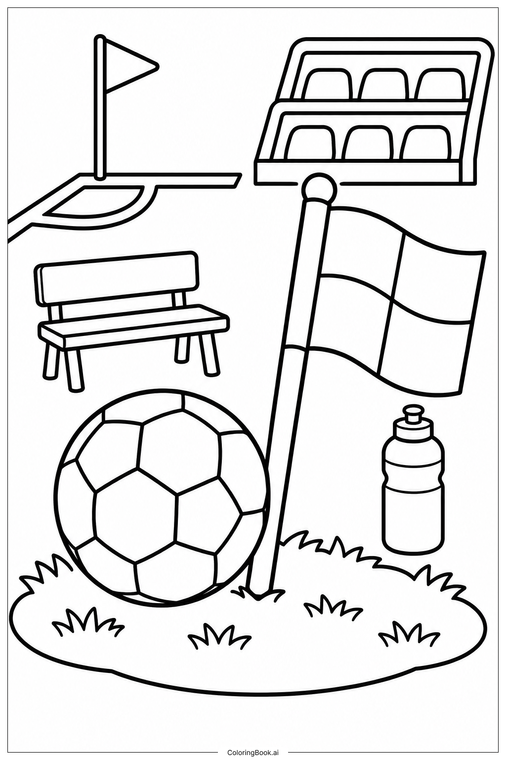  Página para colorear de Balón de fútbol con bandera de árbitro 