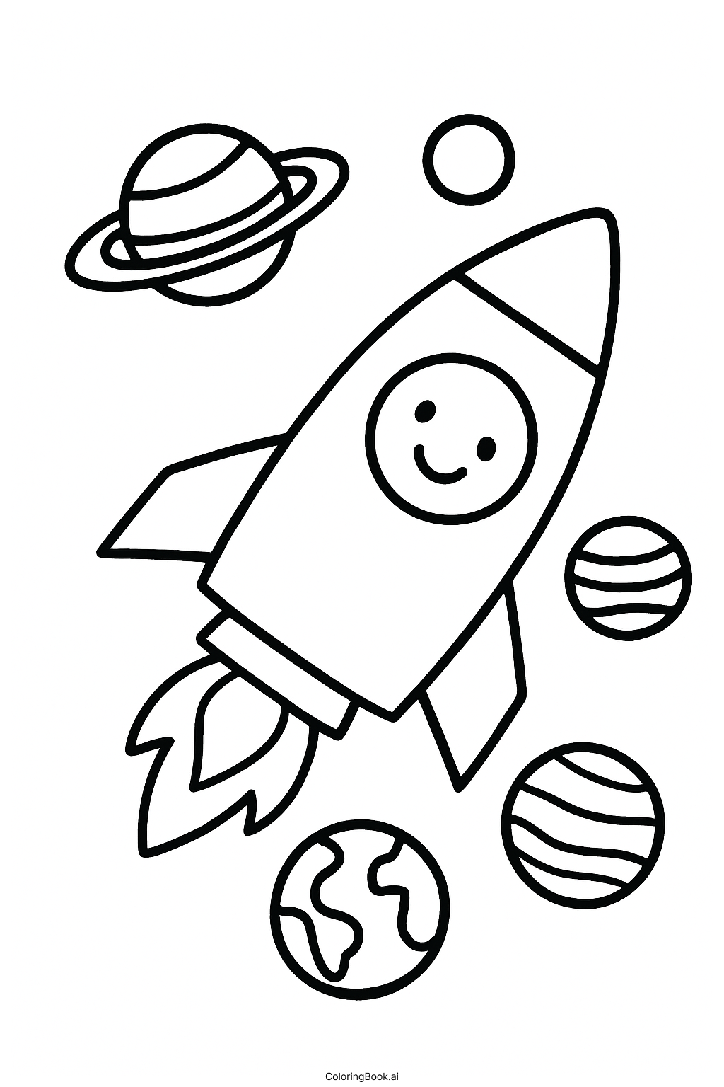  태양계 행복한 로켓 색칠공부 페이지 