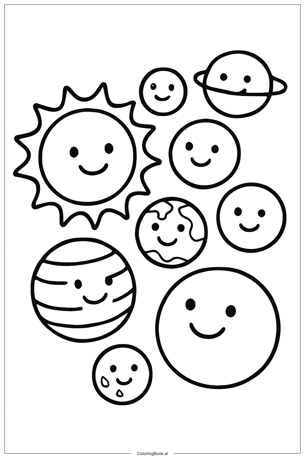  태양계 행복한 태양과 행성들 색칠공부 페이지 