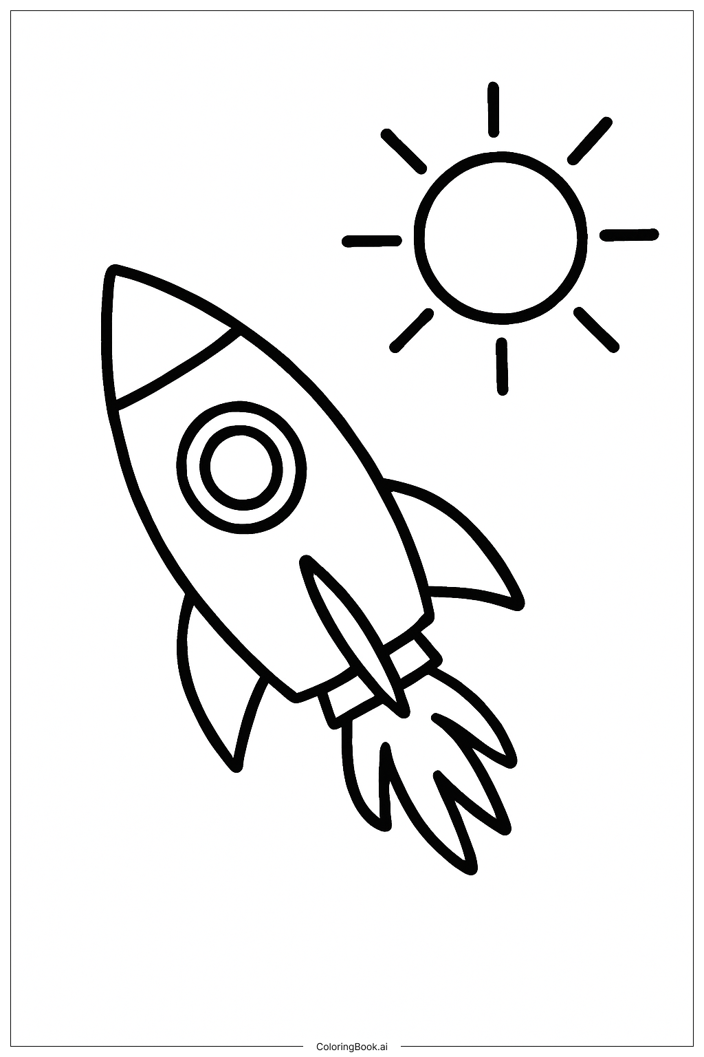  태양계 로켓과 태양 색칠공부 페이지 