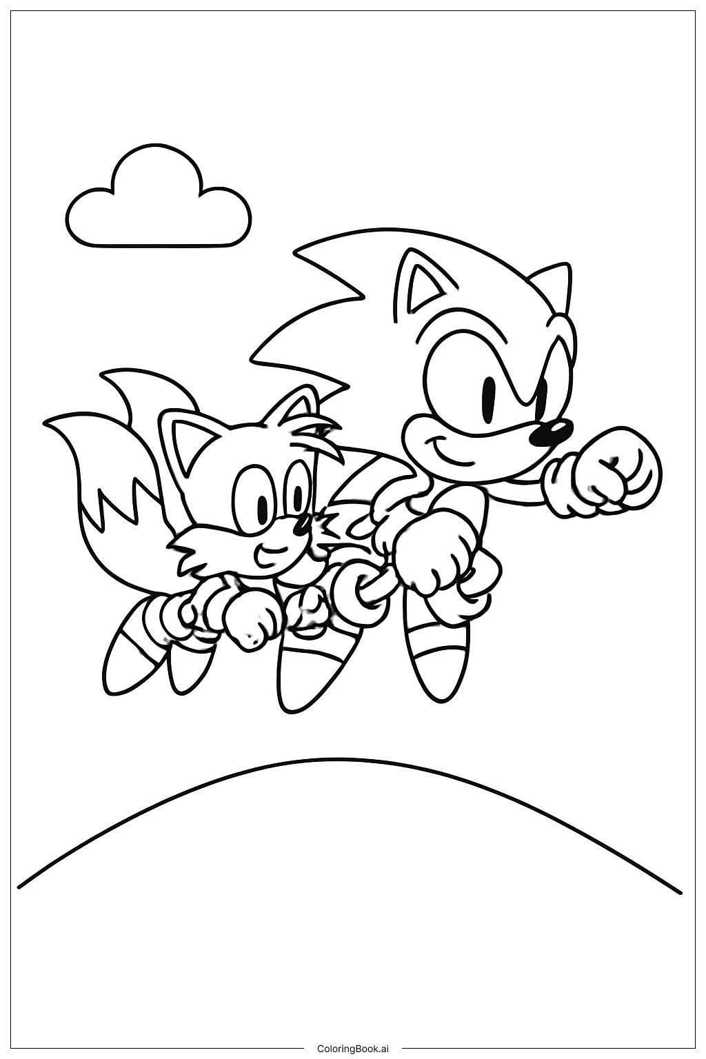  テイルスと一緒に飛ぶソニック3の塗り絵ページ 