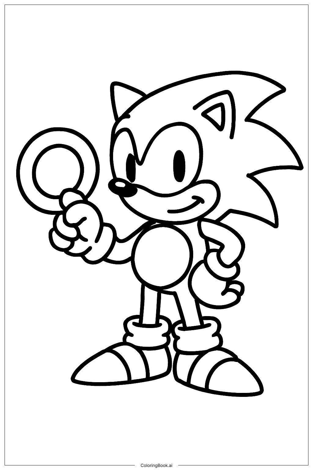  Page de coloriage Sonic 3 tenant un anneau 