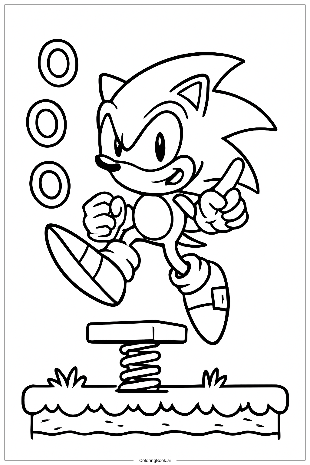  春のプラットフォームのソニック3の塗り絵ページ 