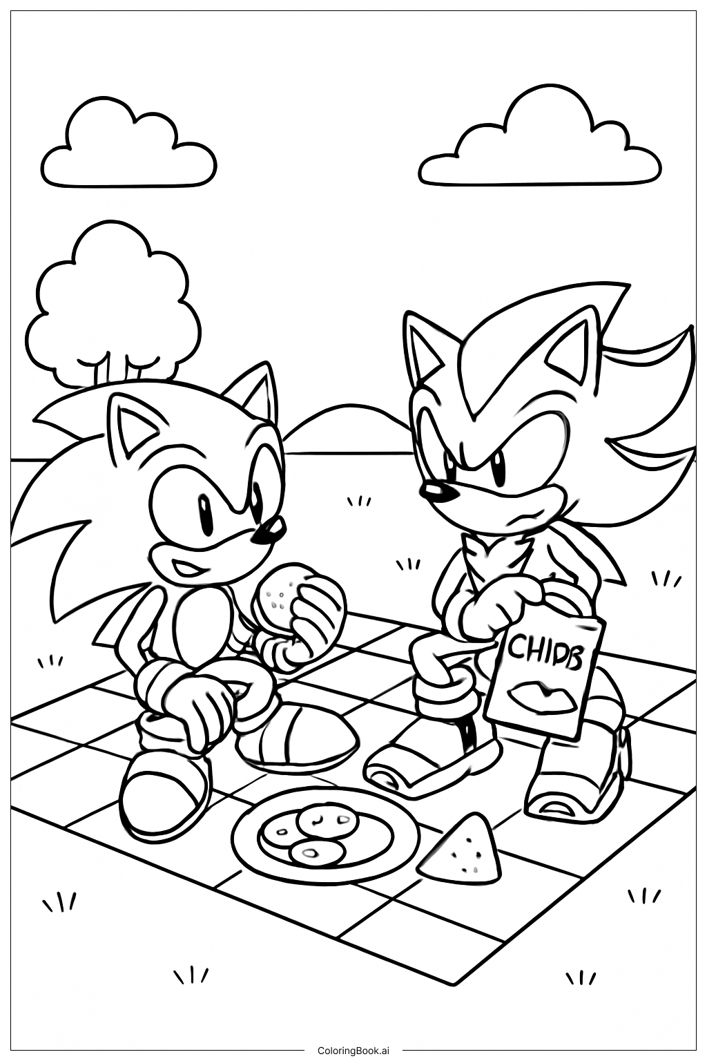  ソニックとシャドウのピクニックスポットの塗り絵ページ 