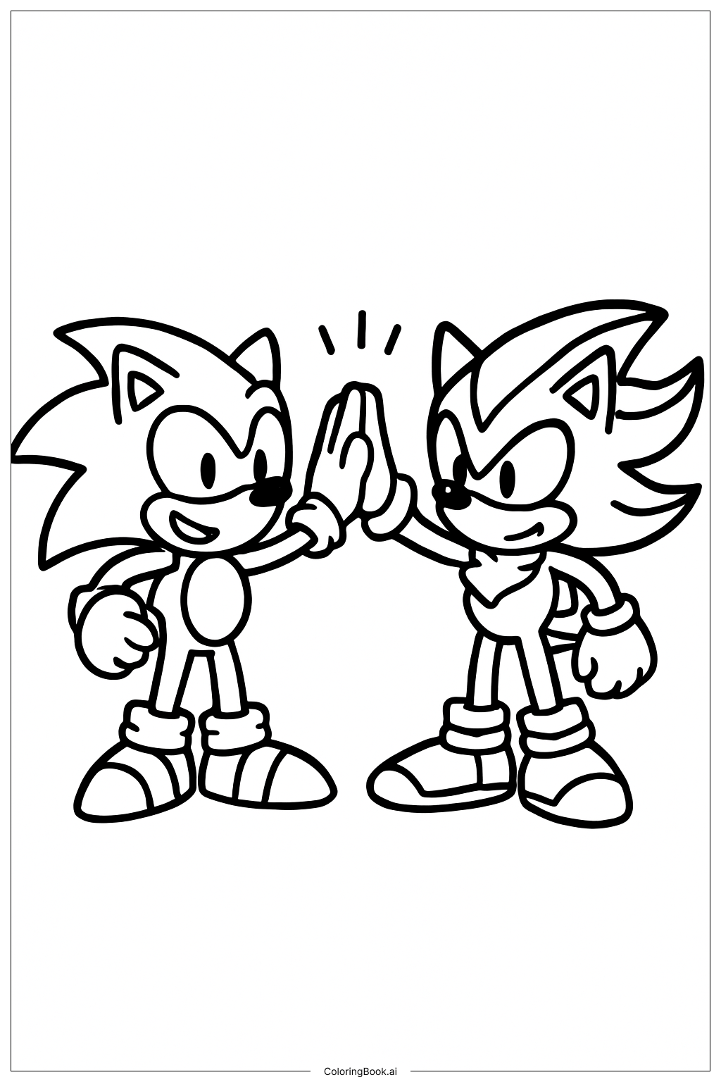  ソニックとシャドウのハイファイブの塗り絵ページ 