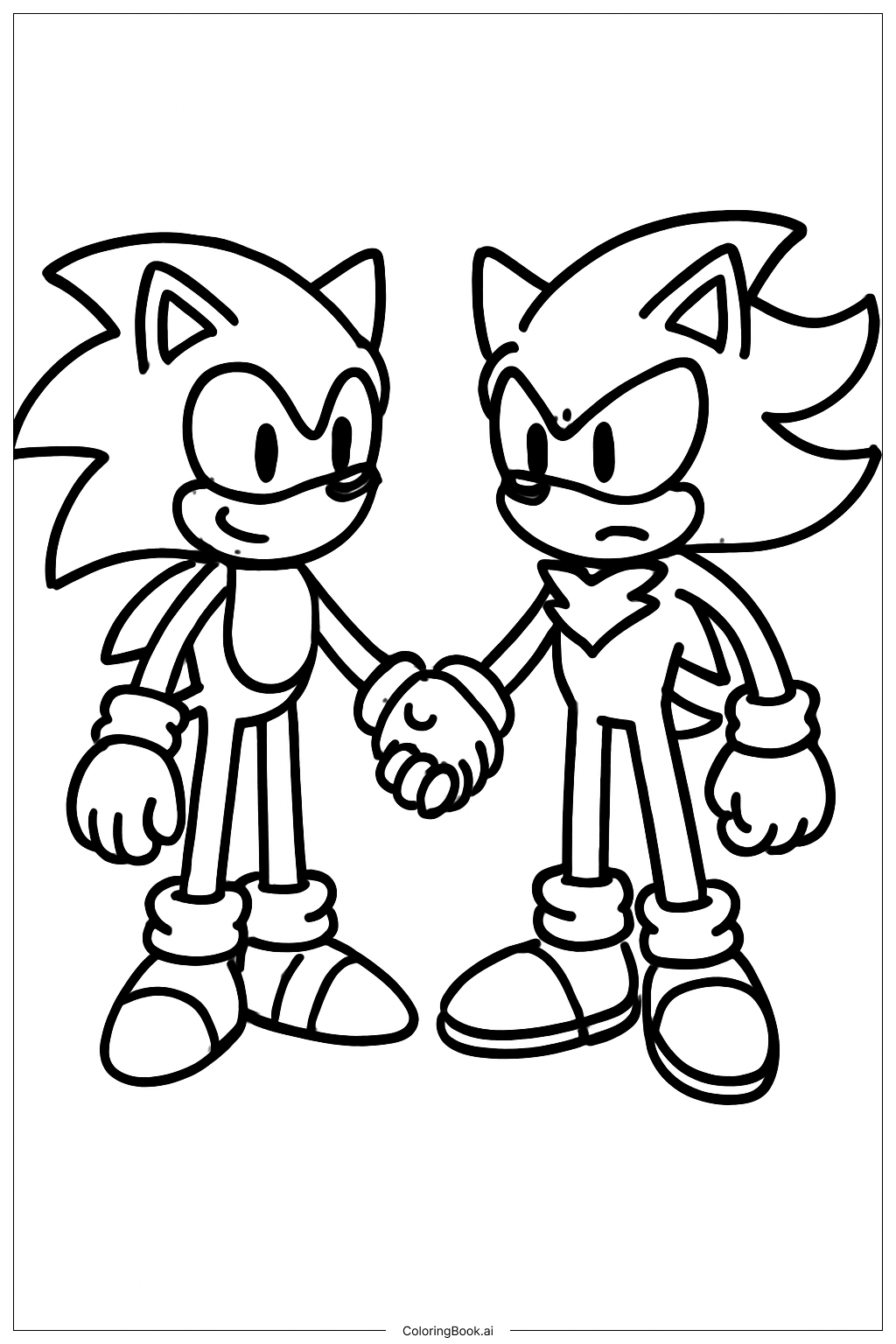  ソニックとシャドウが手をつないでいるの塗り絵ページ 