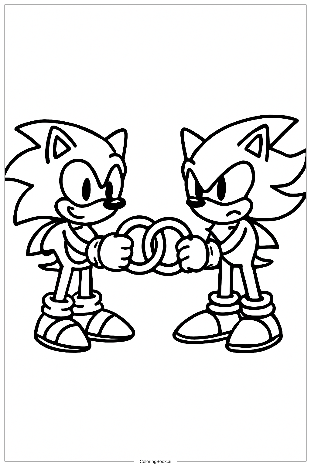  リングを持つソニックとシャドウの塗り絵ページ 