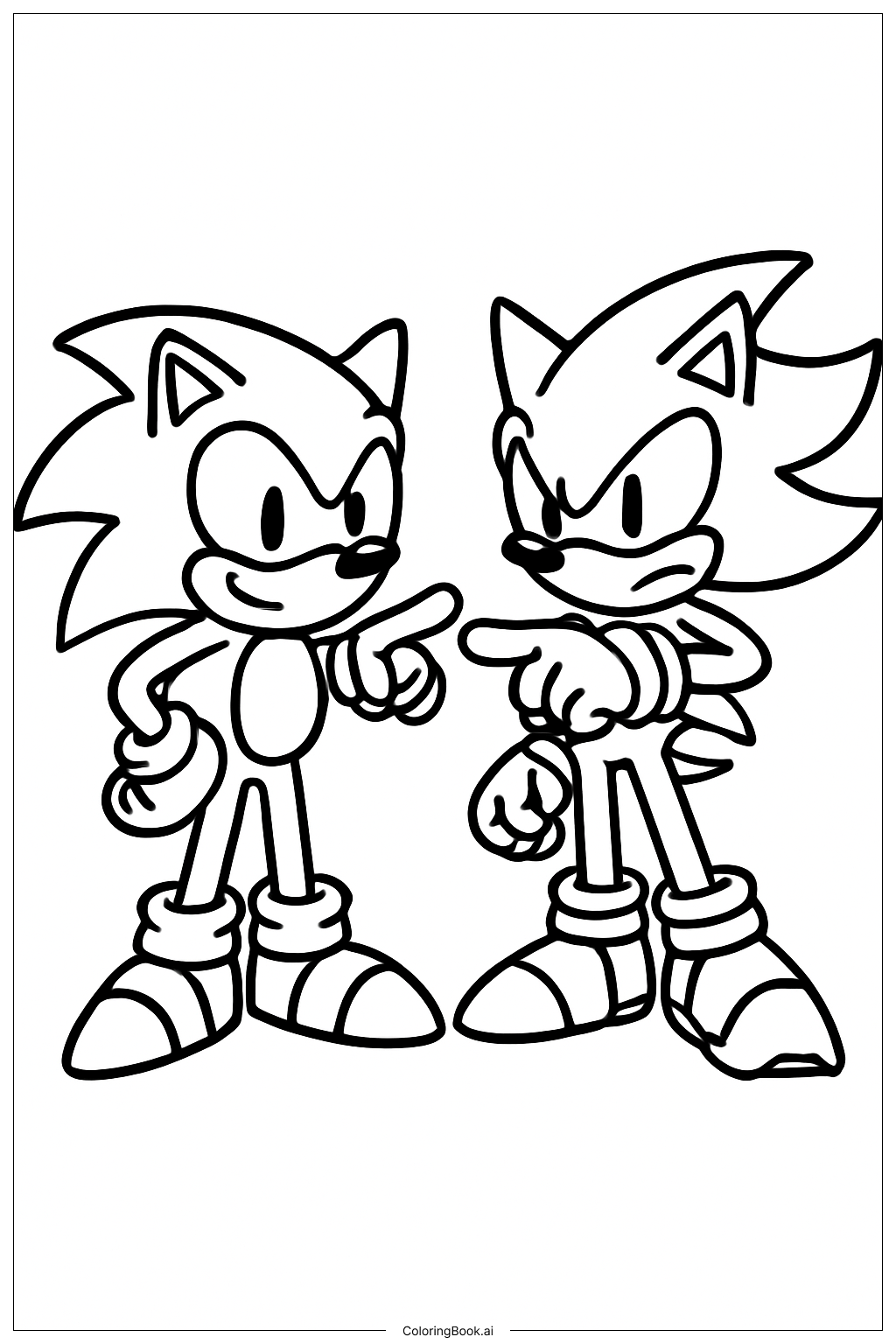  ソニックとシャドウが前を指差すの塗り絵ページ 