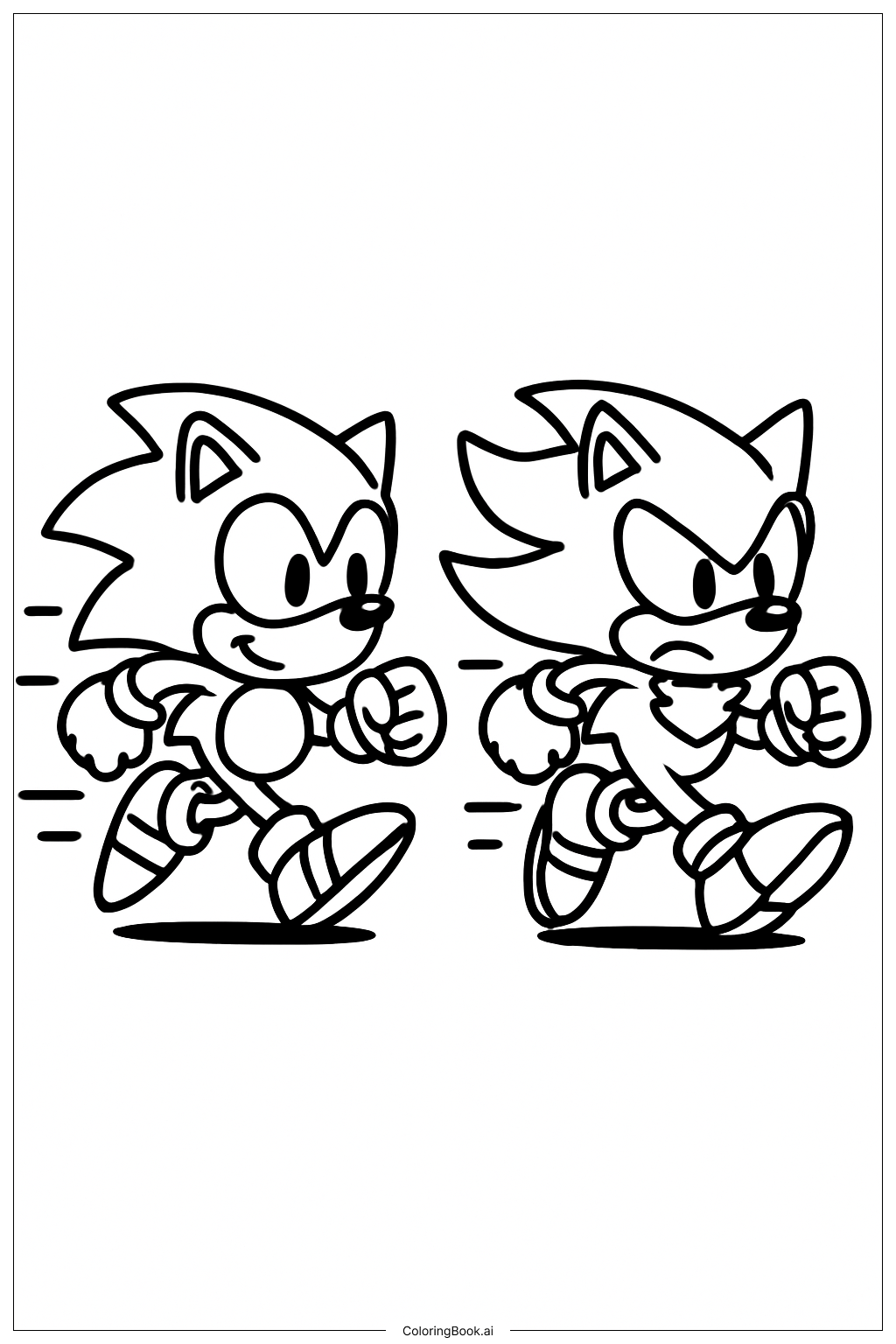  ソニックとシャドウのその場ランニングの塗り絵ページ 
