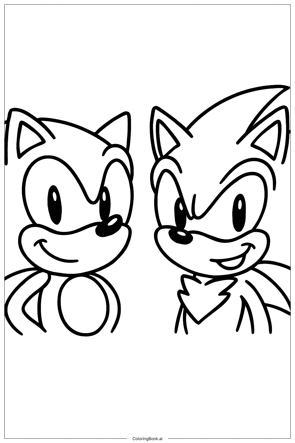  ソニックとシャドウの笑顔の塗り絵ページ 
