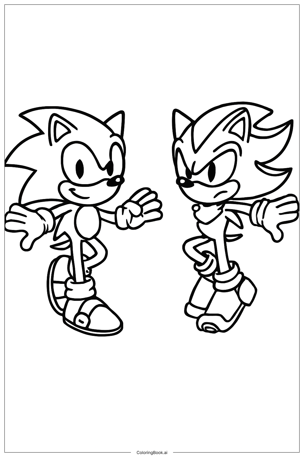  片足で立つソニックとシャドウの塗り絵ページ 