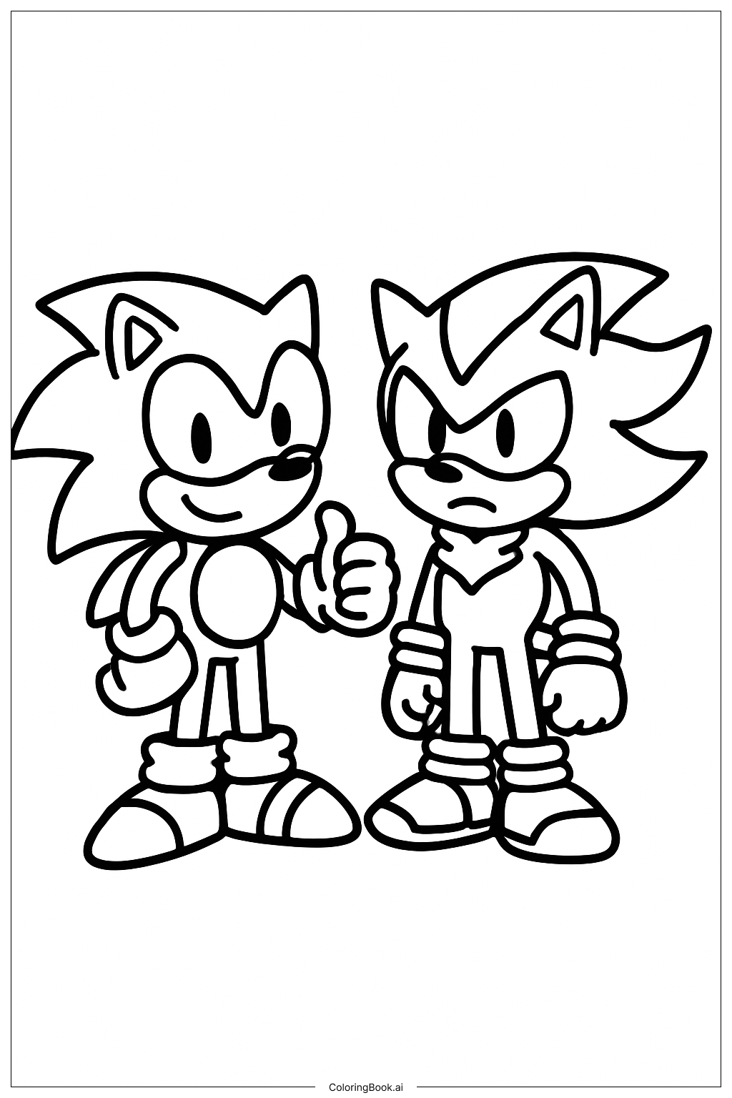  ソニックとシャドウが一緒に立っているの塗り絵ページ 