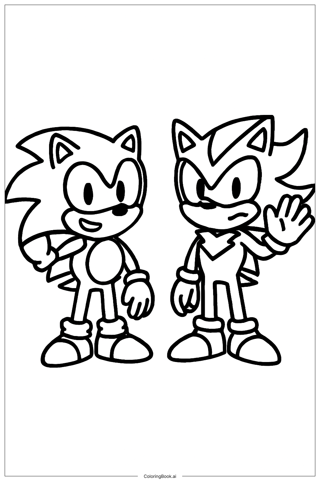  ソニックとシャドウが手を振るの塗り絵ページ 